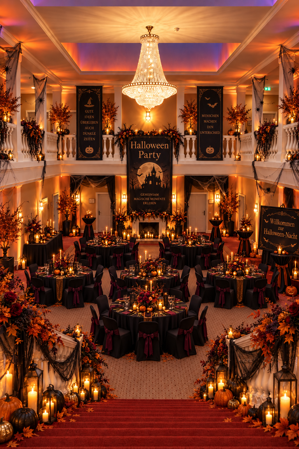 Halloween-Dinner im dekorierten Atrium